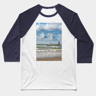 Michigan lighthouse on a wild lake Michigan Baseball T-Shirt